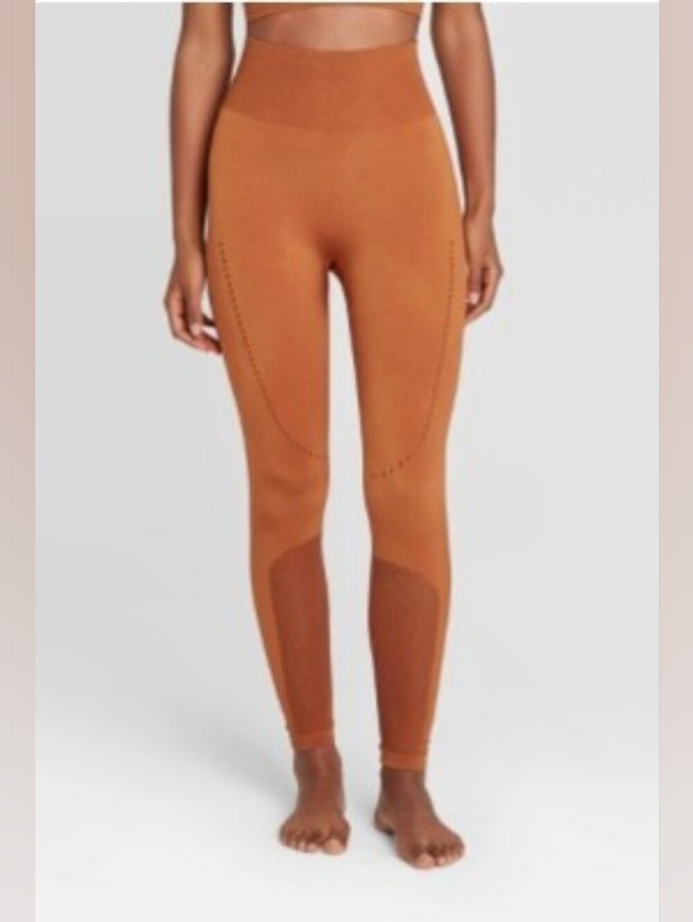 JoyLab Women's High-Waisted Seamless Mesh 7/8 Leggings in Ginger - Size S